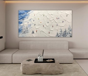  Mountain Obras - Esquiador en Snowy Mountain esquí en la nieve por Palette Knife arte de pared minimalismo